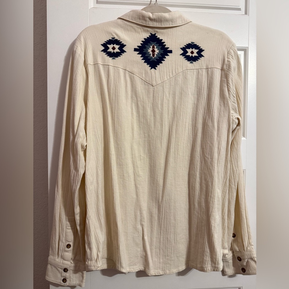 Shyanne Ivory Button Down with Blue Embroidery - Picture 4 of 5